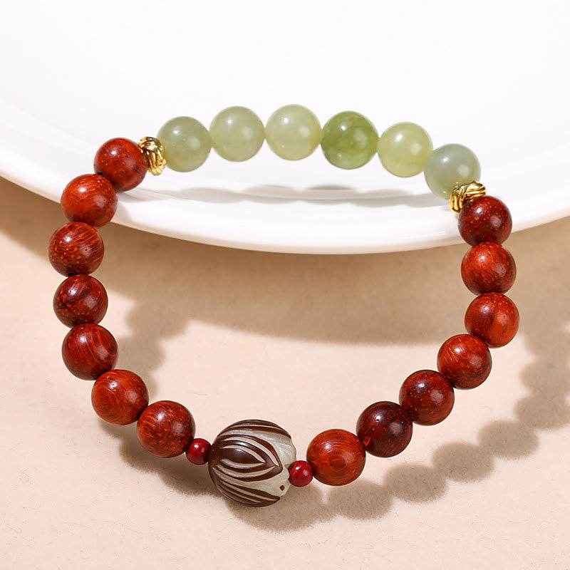 Nimara Ritual Natural Rosewood Cyan Jade Bodhi Seed Lotus Warmth Calm Bracelet