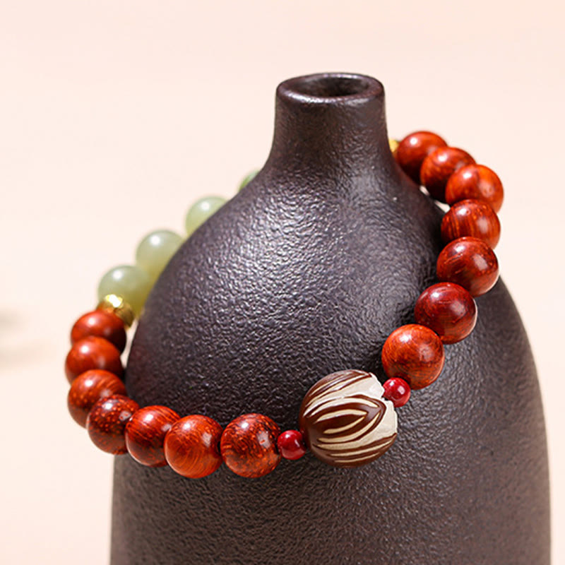 Nimara Ritual Natural Rosewood Cyan Jade Bodhi Seed Lotus Warmth Calm Bracelet