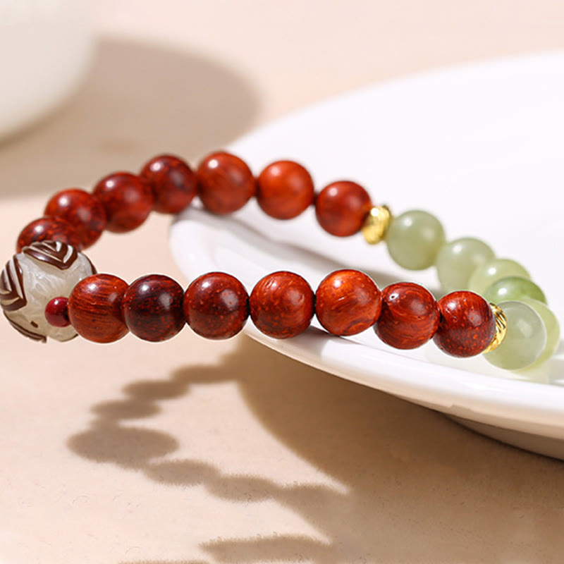 Nimara Ritual Natural Rosewood Cyan Jade Bodhi Seed Lotus Warmth Calm Bracelet