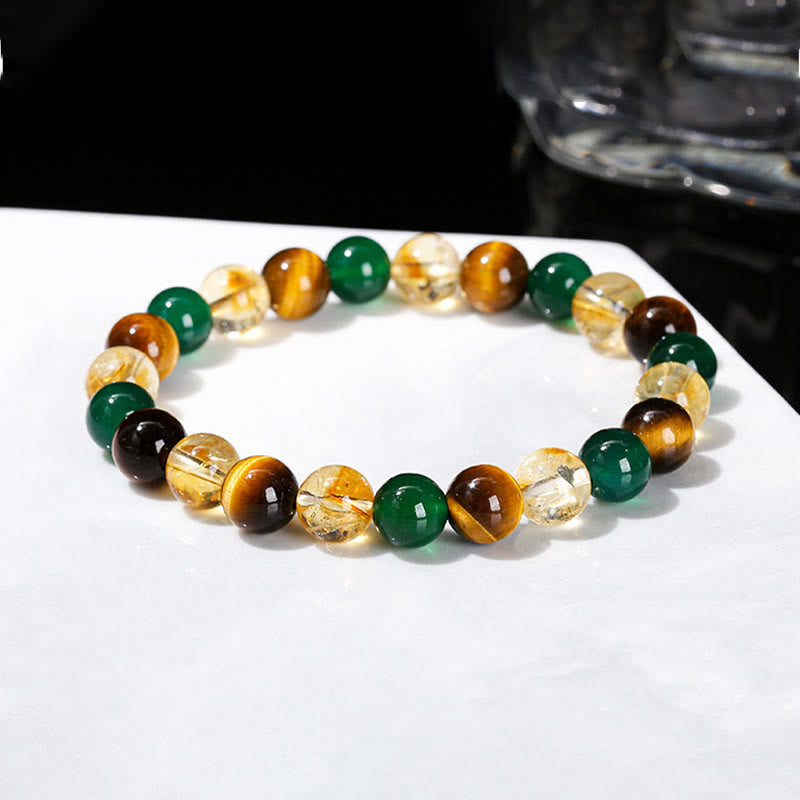 Nimara Ritual Natural Tiger Eye Green Agate Citrine Mix And Match Beads Protection Bracelet