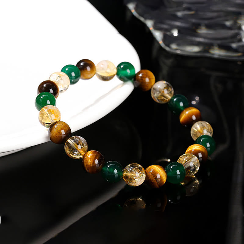 Nimara Ritual Natural Tiger Eye Green Agate Citrine Mix And Match Beads Protection Bracelet