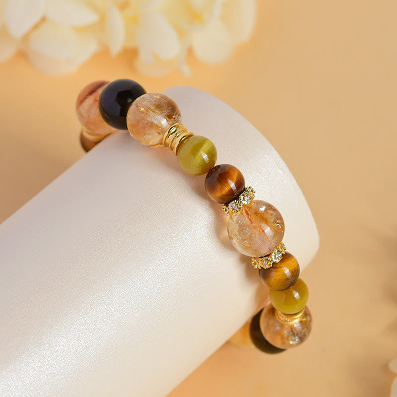 Nimara Ritual Natural Citrine Smoky Quartz Tiger Eye Duobao Crystal Prosperity Bracelet