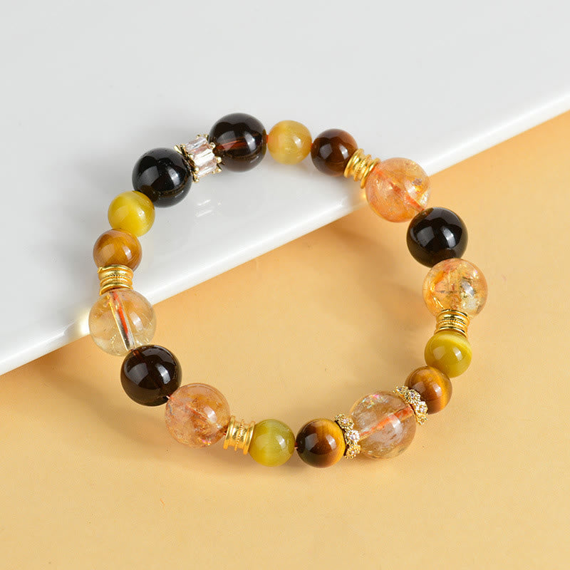 Nimara Ritual Natural Citrine Smoky Quartz Tiger Eye Duobao Crystal Prosperity Bracelet