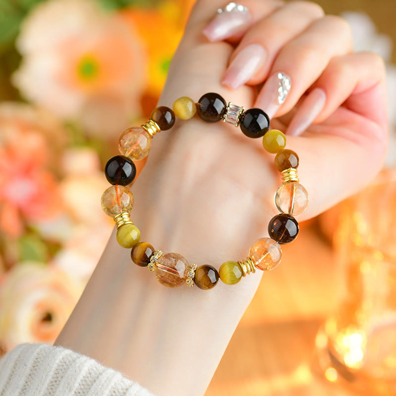 Nimara Ritual Natural Citrine Smoky Quartz Tiger Eye Duobao Crystal Prosperity Bracelet