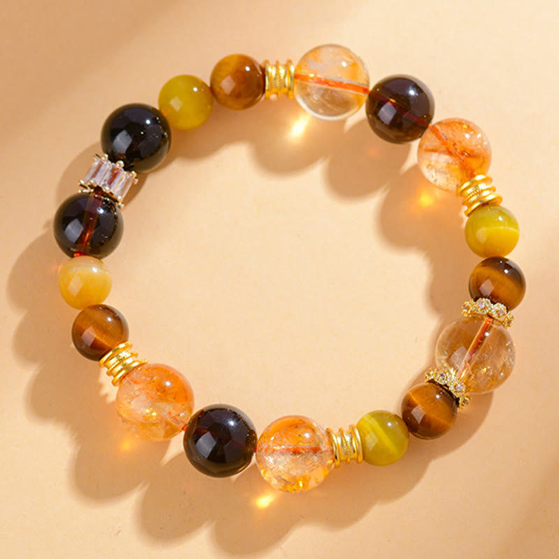 Nimara Ritual Natural Citrine Smoky Quartz Tiger Eye Duobao Crystal Prosperity Bracelet