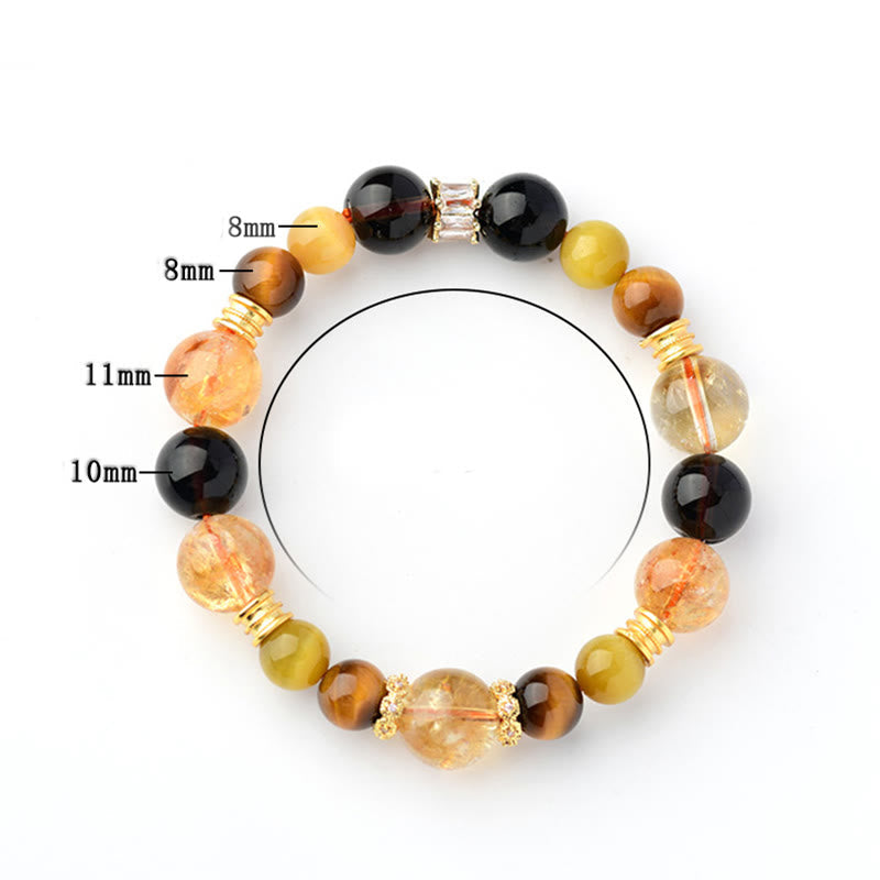 Nimara Ritual Natural Citrine Smoky Quartz Tiger Eye Duobao Crystal Prosperity Bracelet