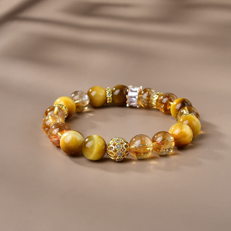Nimara Ritual Natural Tiger Eye Citrine Beads Strength Courage Bracelet