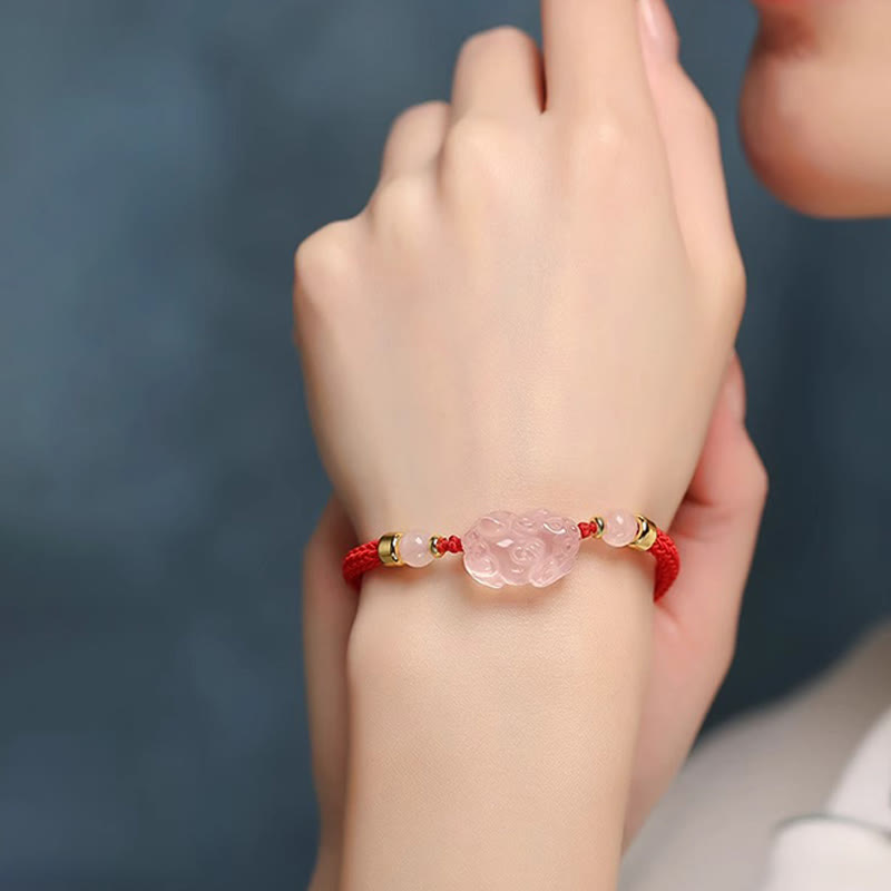 Nimara Ritual PiXiu Pink Crystal Wealth String Braided Bracelet