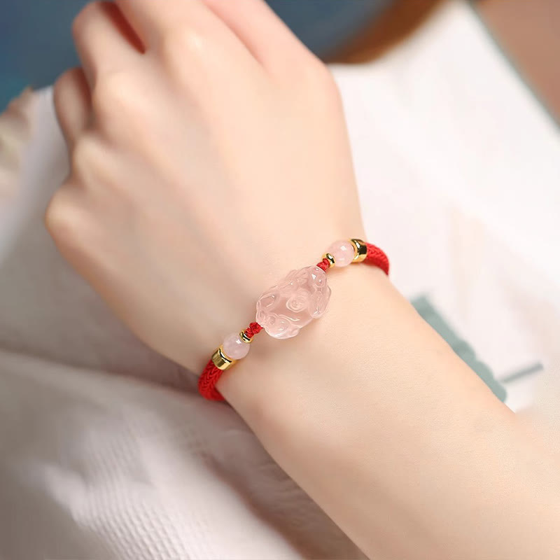 Nimara Ritual PiXiu Pink Crystal Wealth String Braided Bracelet