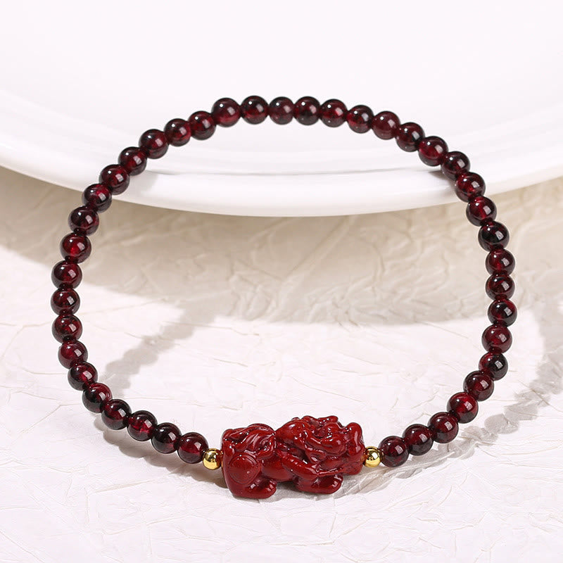 Nimara Ritual Garnet Cinnabar PiXiu Strawberry Quartz Square Bead Protection Bracelet
