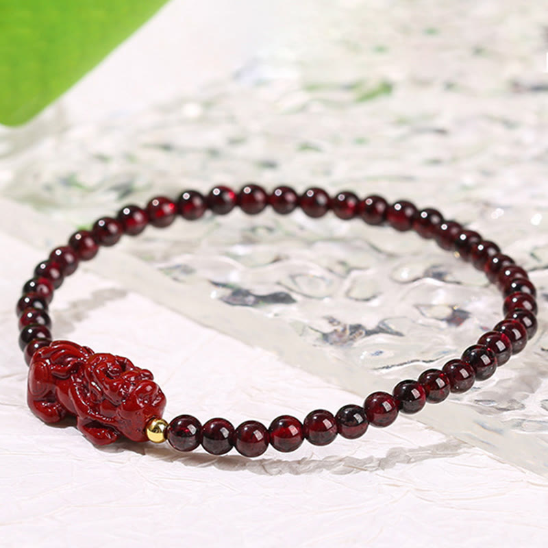 Nimara Ritual Garnet Cinnabar PiXiu Strawberry Quartz Square Bead Protection Bracelet