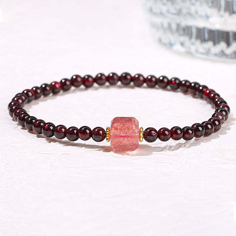 Nimara Ritual Garnet Cinnabar PiXiu Strawberry Quartz Square Bead Protection Bracelet