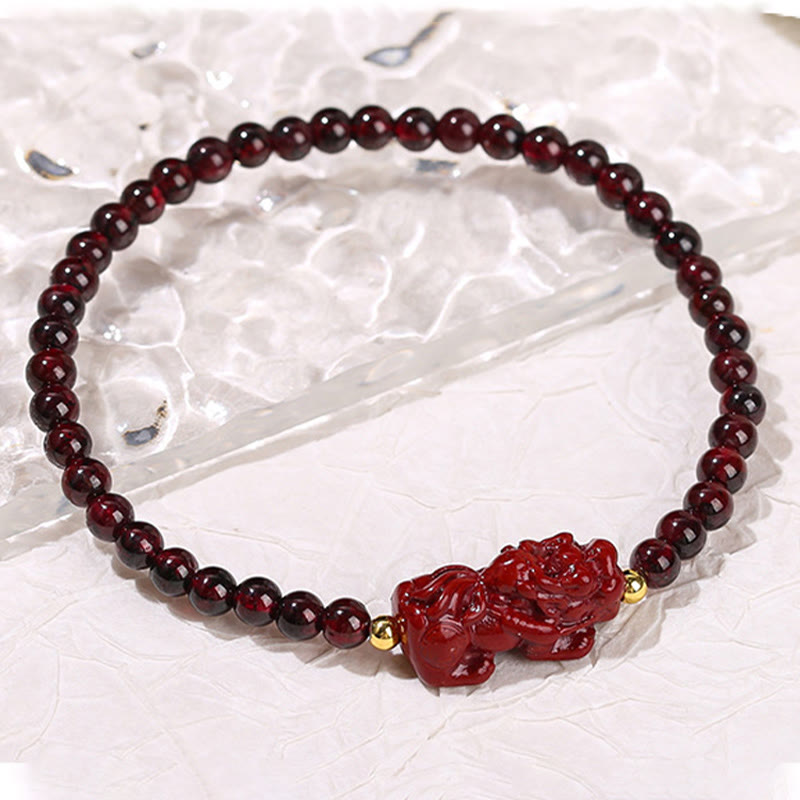 Nimara Ritual Garnet Cinnabar PiXiu Strawberry Quartz Square Bead Protection Bracelet