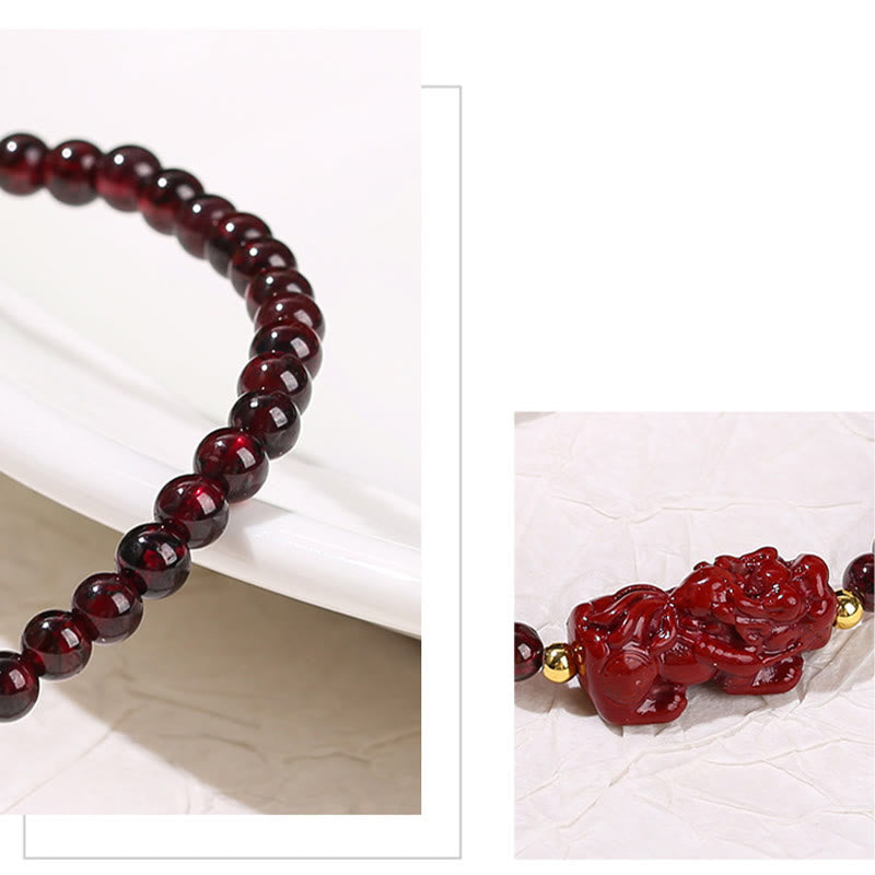 Nimara Ritual Garnet Cinnabar PiXiu Strawberry Quartz Square Bead Protection Bracelet