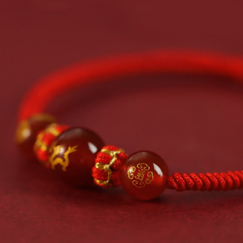 Nimara Ritual Handmade Red Agate Chinese Zodiac Red String Braided Protection Bracelet