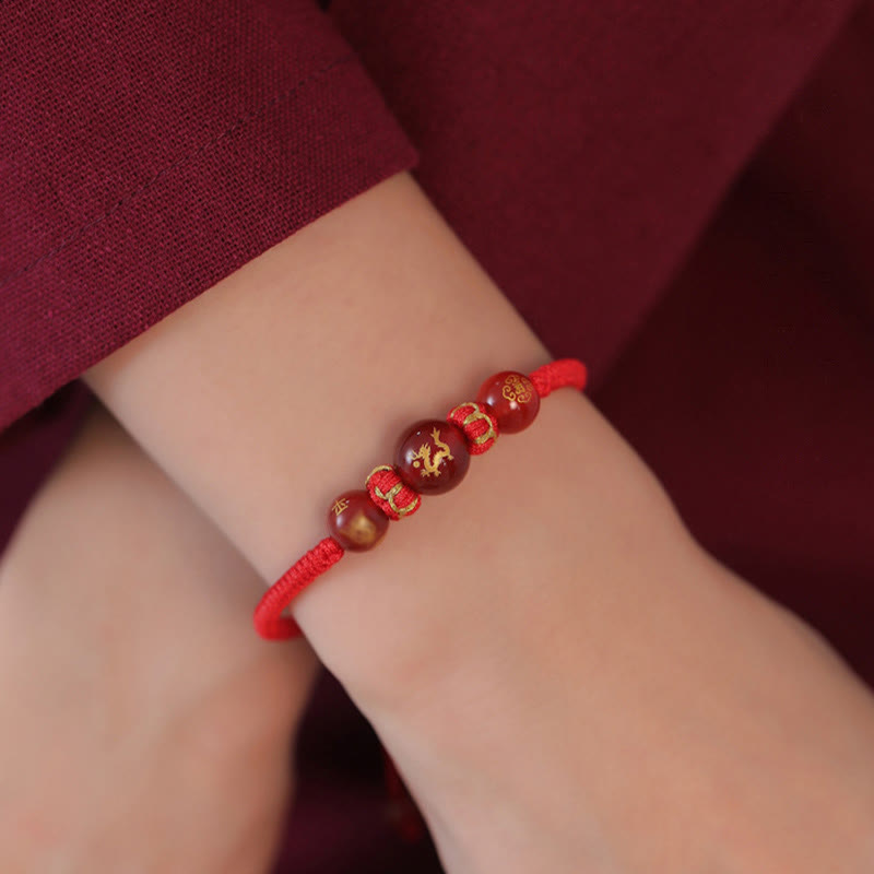 Nimara Ritual Handmade Red Agate Chinese Zodiac Red String Braided Protection Bracelet