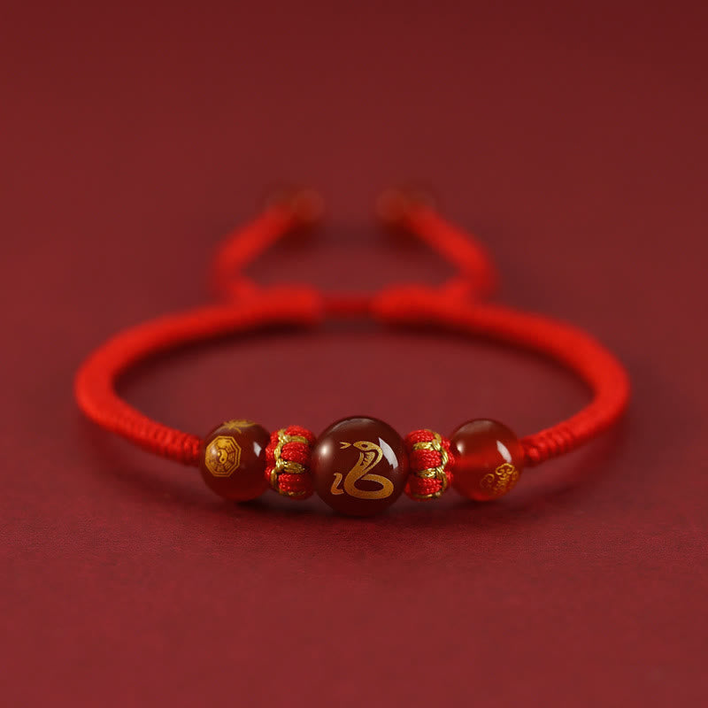 Nimara Ritual Handmade Red Agate Chinese Zodiac Red String Braided Protection Bracelet