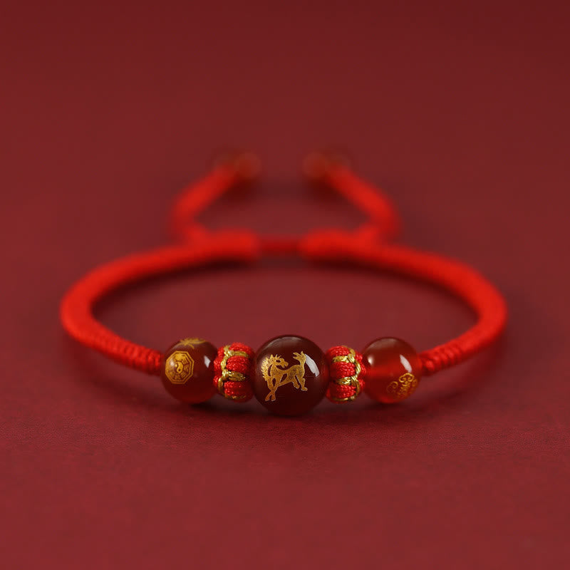 Nimara Ritual Handmade Red Agate Chinese Zodiac Red String Braided Protection Bracelet