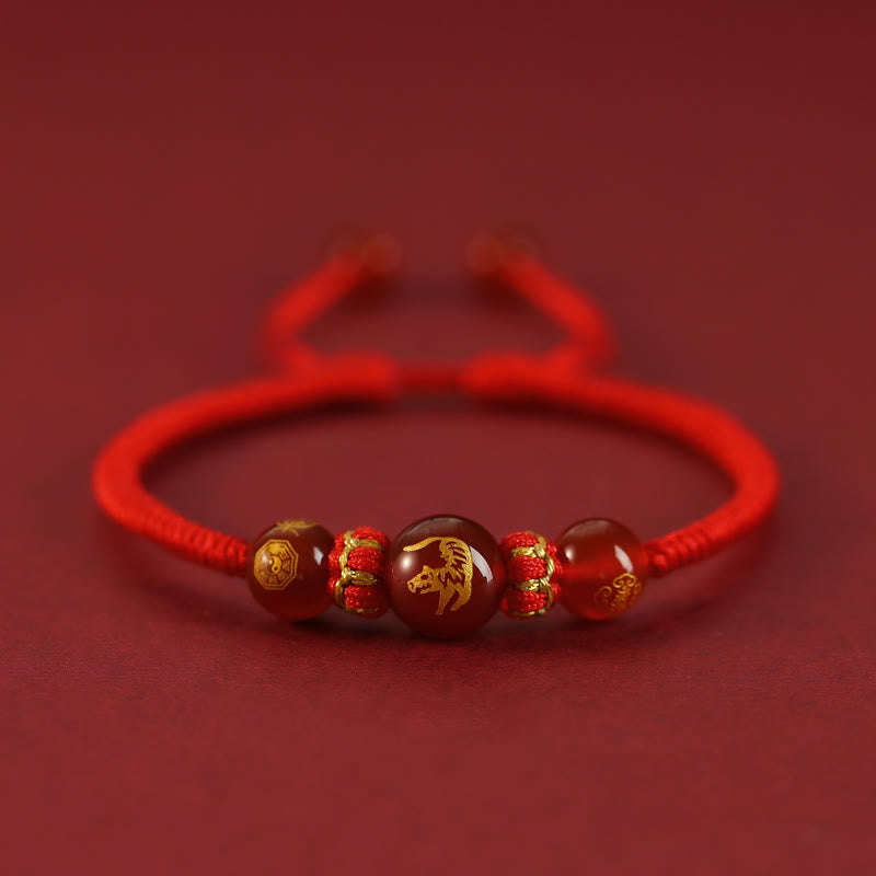 Nimara Ritual Handmade Red Agate Chinese Zodiac Red String Braided Protection Bracelet
