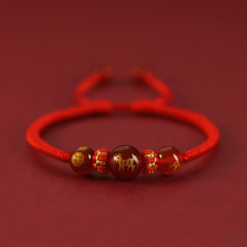 Nimara Ritual Handmade Red Agate Chinese Zodiac Red String Braided Protection Bracelet