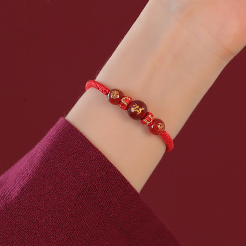 Nimara Ritual Handmade Red Agate Chinese Zodiac Red String Braided Protection Bracelet