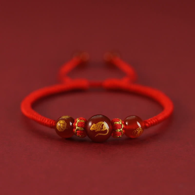 Nimara Ritual Handmade Red Agate Chinese Zodiac Red String Braided Protection Bracelet