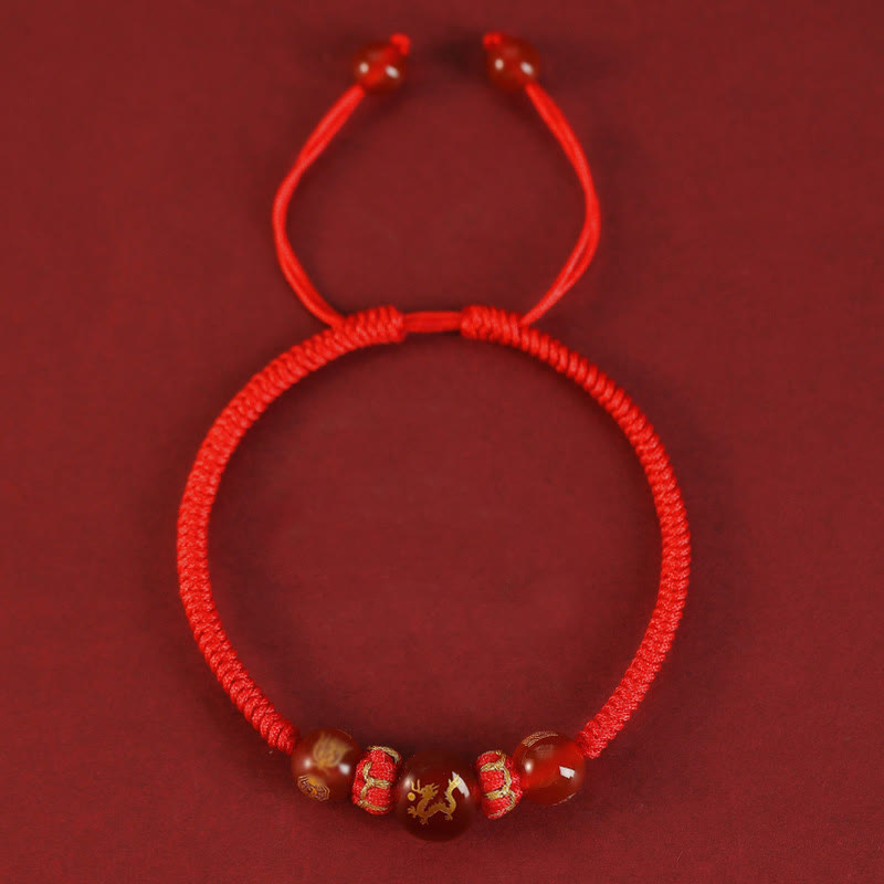 Nimara Ritual Handmade Red Agate Chinese Zodiac Red String Braided Protection Bracelet