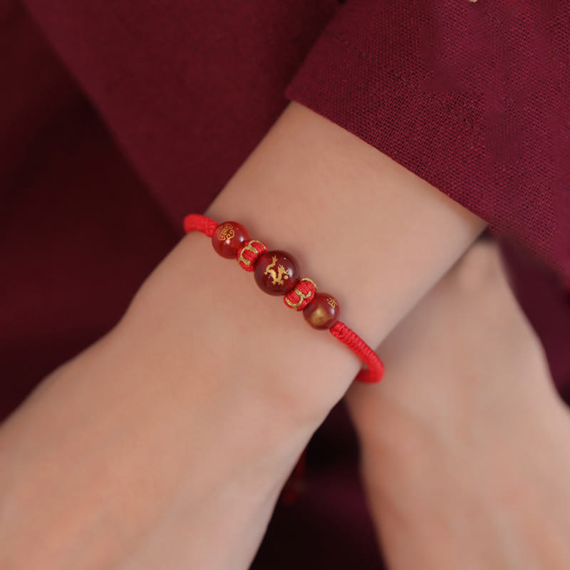 Nimara Ritual Handmade Red Agate Chinese Zodiac Red String Braided Protection Bracelet
