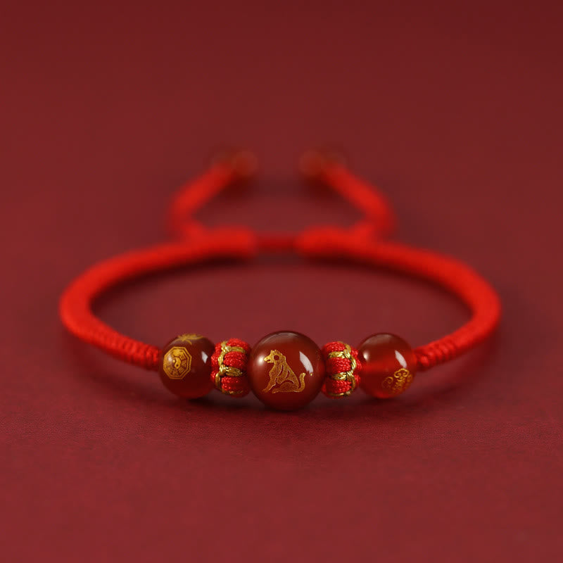 Nimara Ritual Handmade Red Agate Chinese Zodiac Red String Braided Protection Bracelet