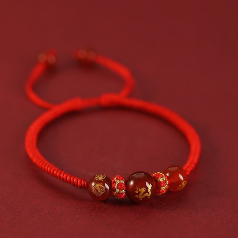 Nimara Ritual Handmade Red Agate Chinese Zodiac Red String Braided Protection Bracelet