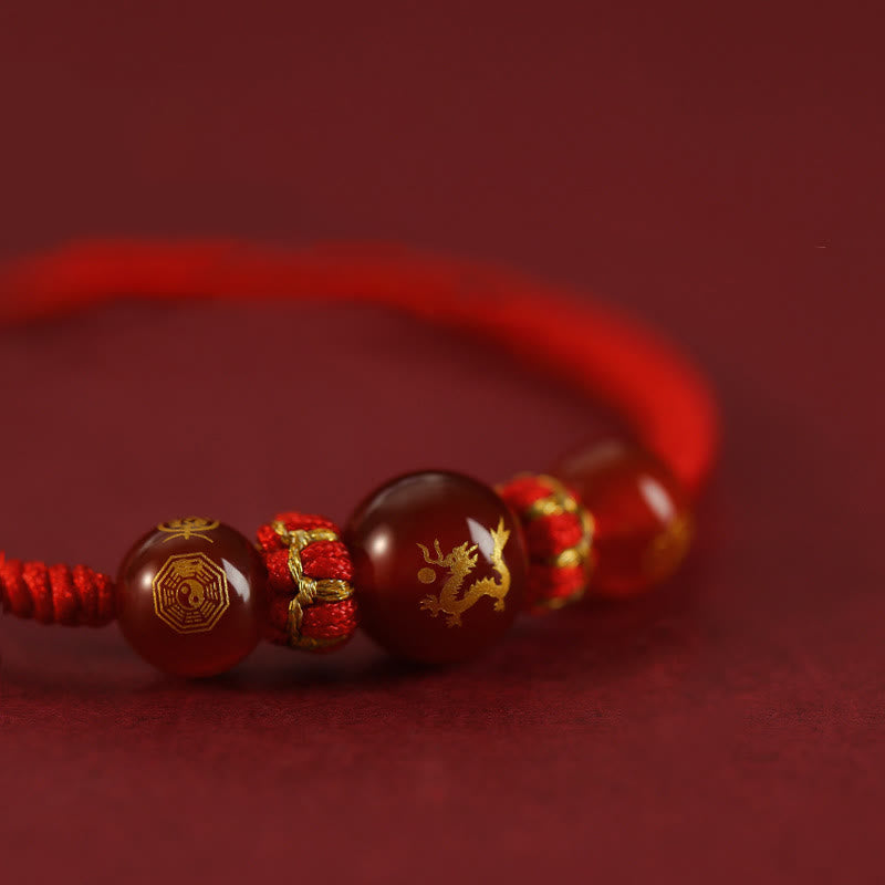 Nimara Ritual Handmade Red Agate Chinese Zodiac Red String Braided Protection Bracelet