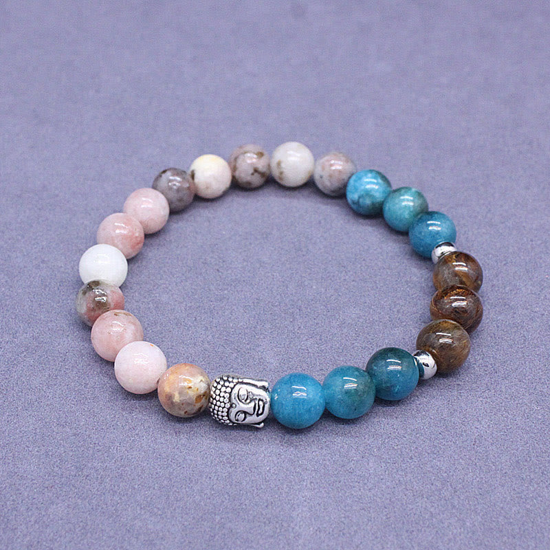 Nimara Ritual Natural Black Onyx White Stone Green Aventurine Tiger Eye Agate Mixed Color Buddha Head Protection Bracelet