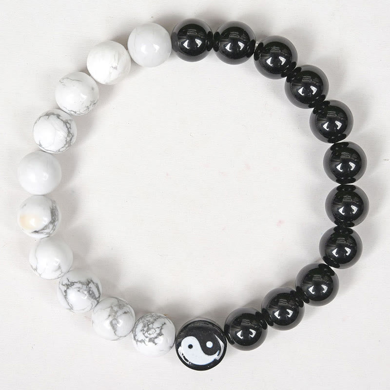 Nimara Ritual Natural Obsidian White Turquoise Yinyang Tai Chi Strength Bracelet