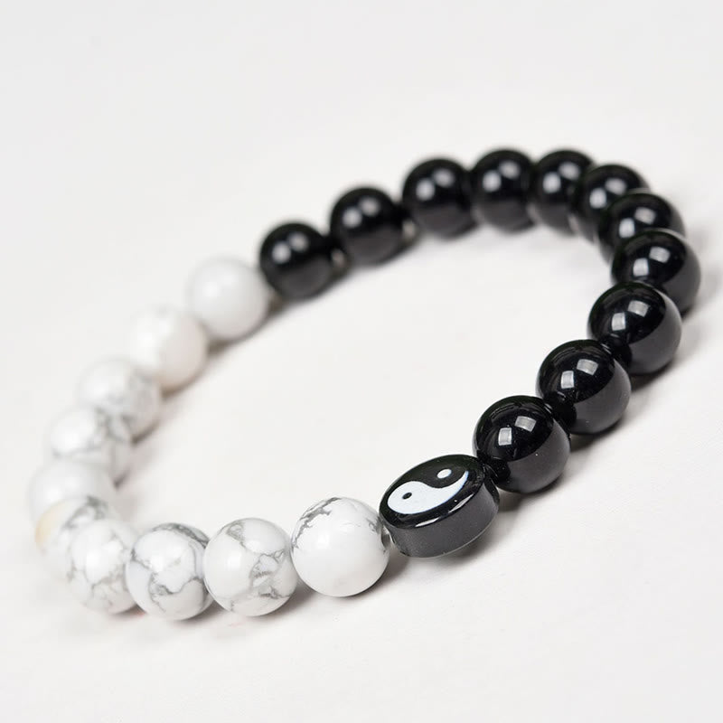 Nimara Ritual Natural Obsidian White Turquoise Yinyang Tai Chi Strength Bracelet