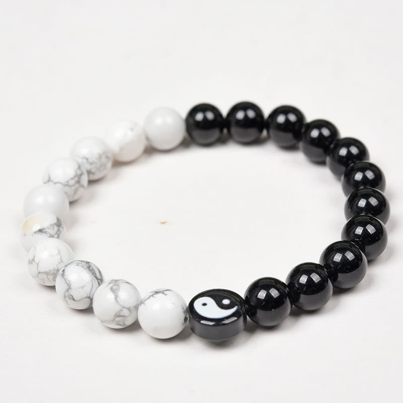 Nimara Ritual Natural Obsidian White Turquoise Yinyang Tai Chi Strength Bracelet