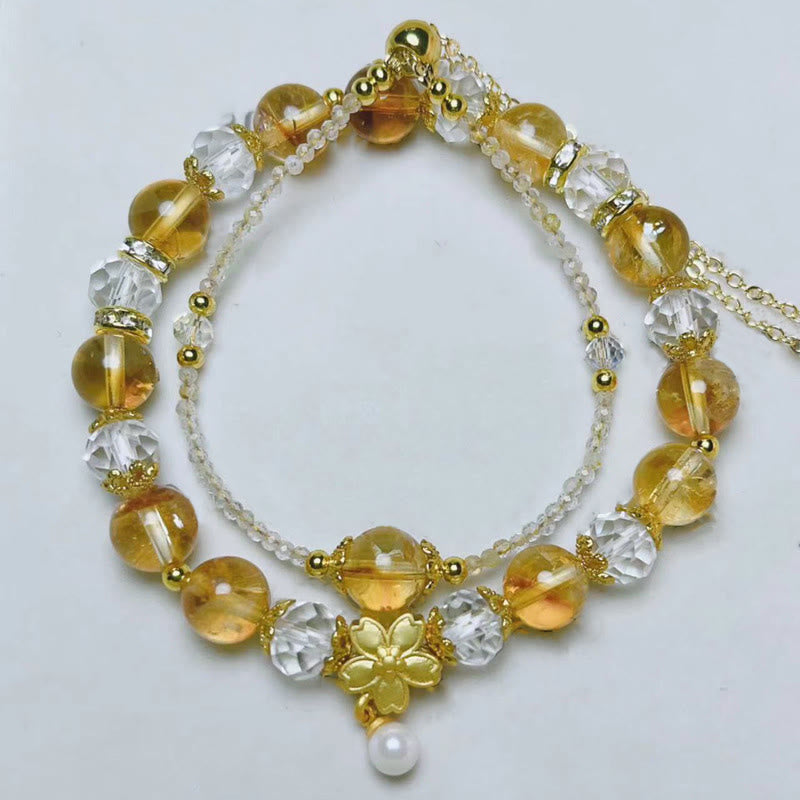 Nimara Ritual Natural Citrine Glass Beads Flower Multiple Layers Prosperity Bracelet