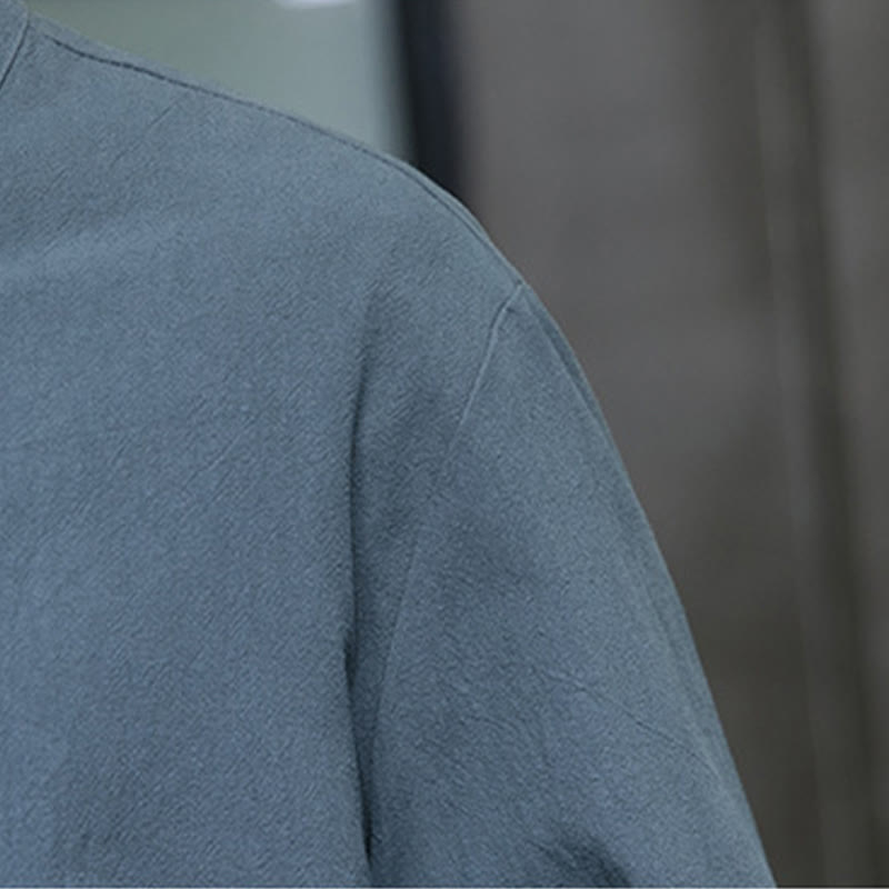 Nimara Ritual Solid Color Frog-button Tang Suit Cotton Linen Men's Jacket Shirt With Pockets