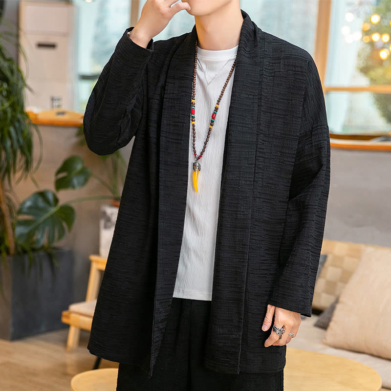 Nimara Ritual Fall Simple Loose Plain Linen Blend Men's Mid-length Coat Clothing