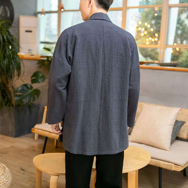 Nimara Ritual Fall Simple Loose Plain Linen Blend Men's Mid-length Coat Clothing