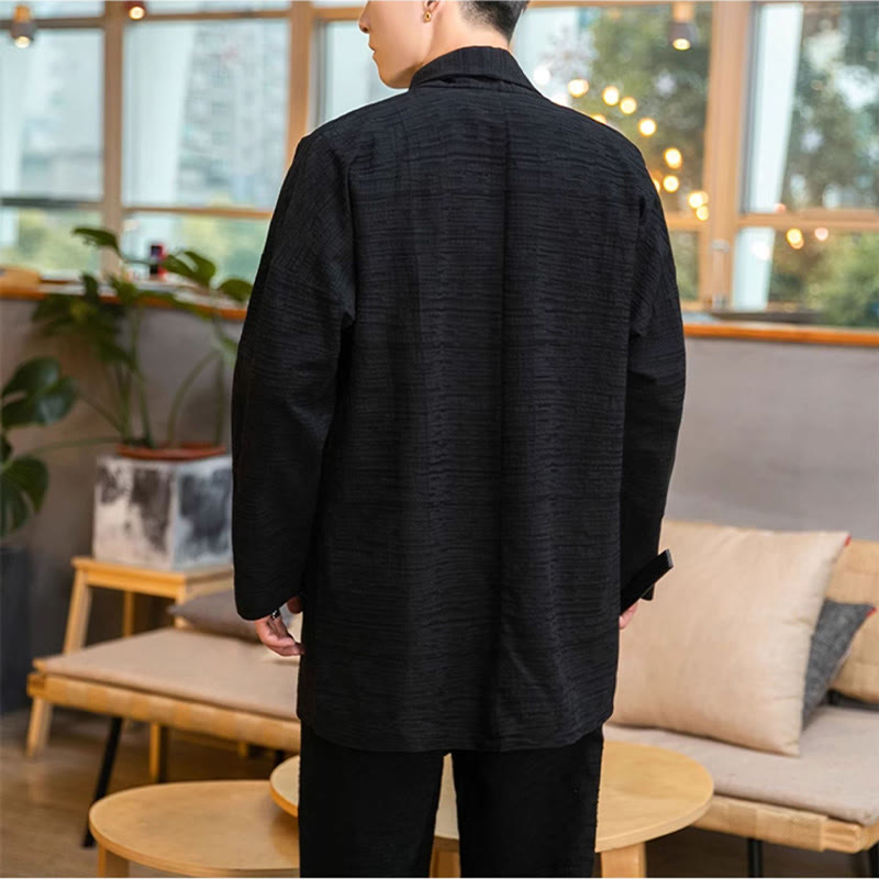 Nimara Ritual Fall Simple Loose Plain Linen Blend Men's Mid-length Coat Clothing