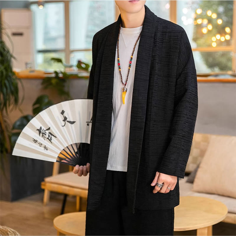 Nimara Ritual Fall Simple Loose Plain Linen Blend Men's Mid-length Coat Clothing