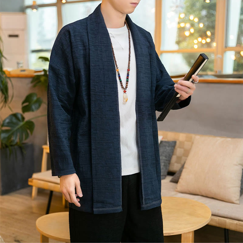Nimara Ritual Fall Simple Loose Plain Linen Blend Men's Mid-length Coat Clothing