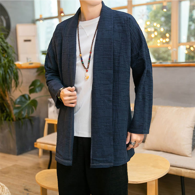 Nimara Ritual Fall Simple Loose Plain Linen Blend Men's Mid-length Coat Clothing