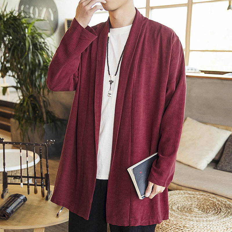 Nimara Ritual Fall Simple Casual Cotton Linen Men's Mid-length Coat Clothing