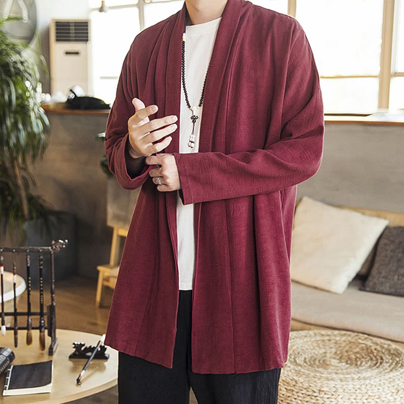 Nimara Ritual Fall Simple Casual Cotton Linen Men's Mid-length Coat Clothing