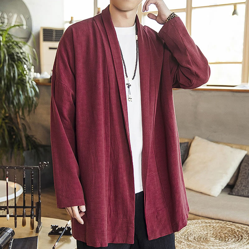Nimara Ritual Fall Simple Casual Cotton Linen Men's Mid-length Coat Clothing