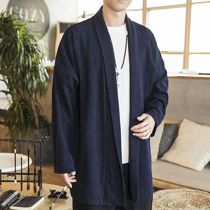 Nimara Ritual Fall Simple Casual Cotton Linen Men's Mid-length Coat Clothing