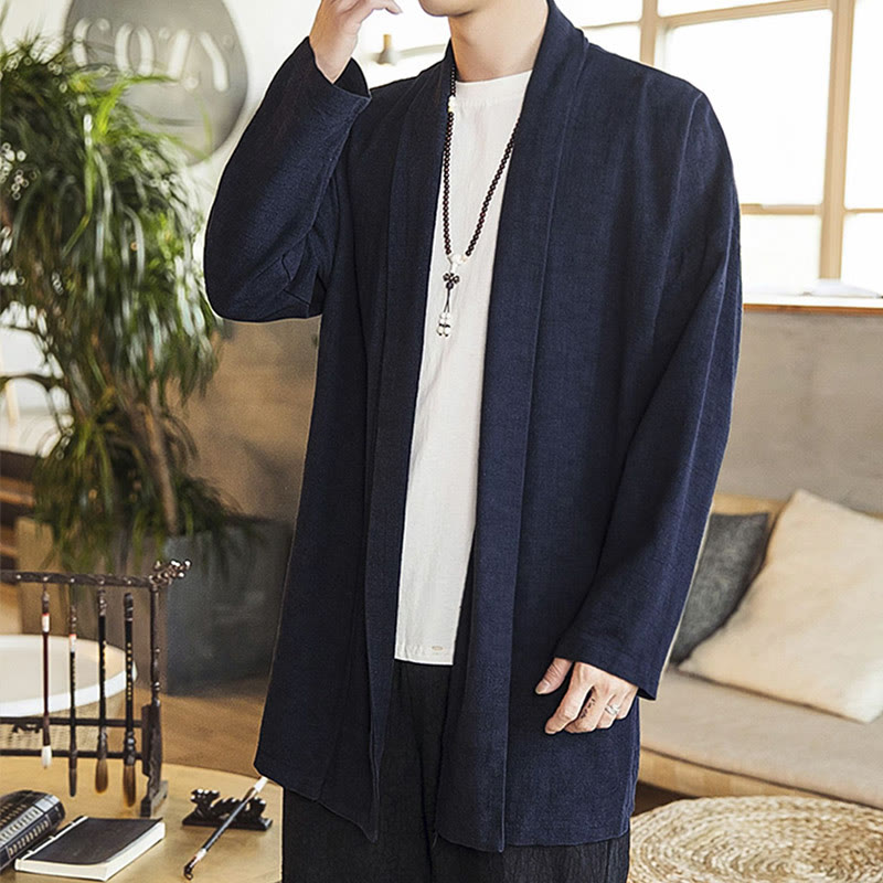 Nimara Ritual Fall Simple Casual Cotton Linen Men's Mid-length Coat Clothing