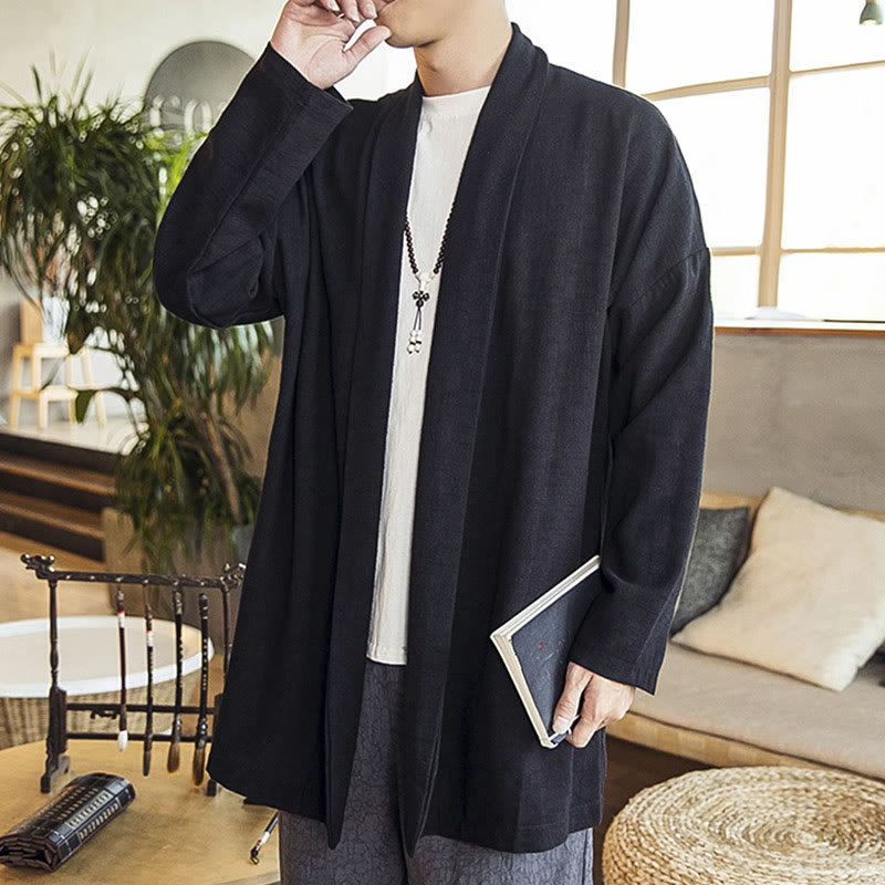 Nimara Ritual Fall Simple Casual Cotton Linen Men's Mid-length Coat Clothing