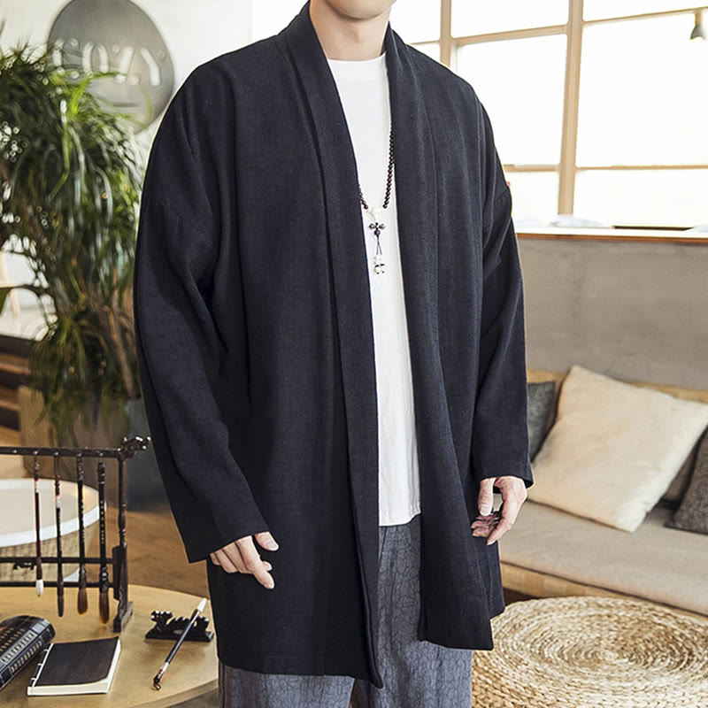 Nimara Ritual Fall Simple Casual Cotton Linen Men's Mid-length Coat Clothing